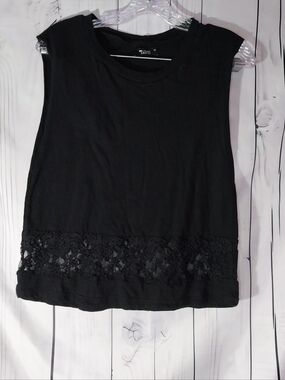 Michael Lauren Revolve Black Lace-Trim Boho Chic Minimalist Sleeveless Top NWT